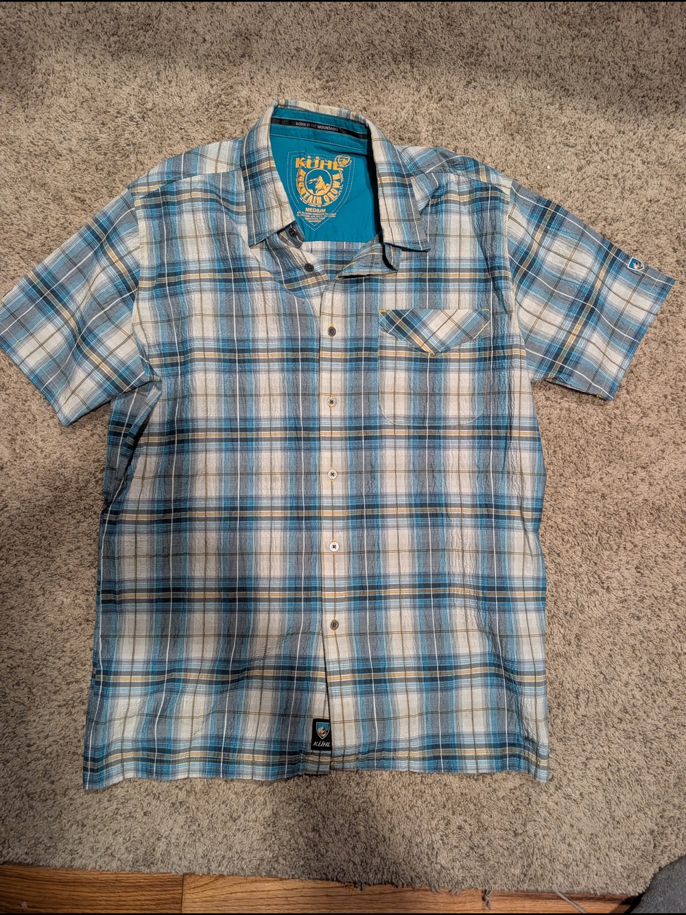 Kuhl Men's Short-Sleeve Plaid Button-Down Shirt in Blue and White